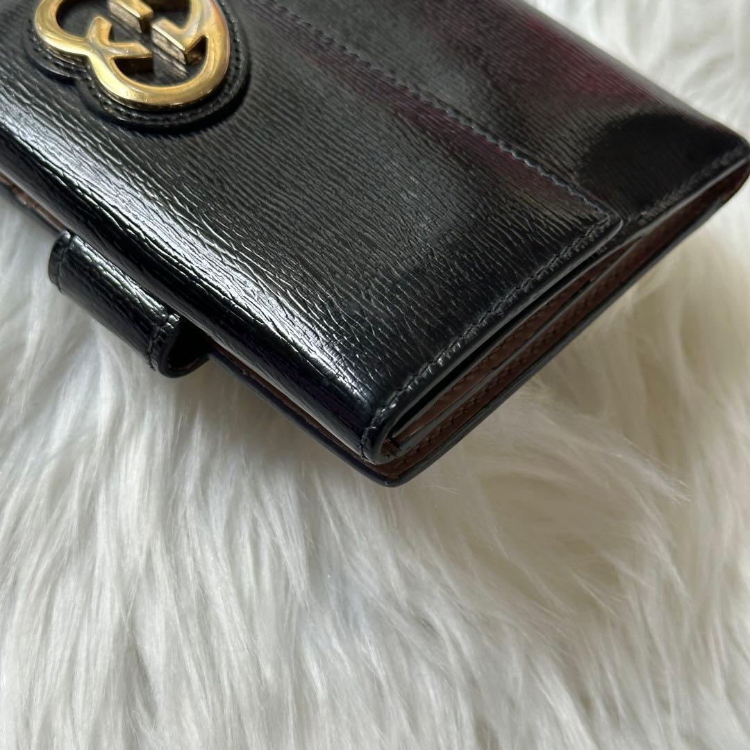 美品✨GUCCI 二つ折り財布　ダブルホック ブラック レザー ハート