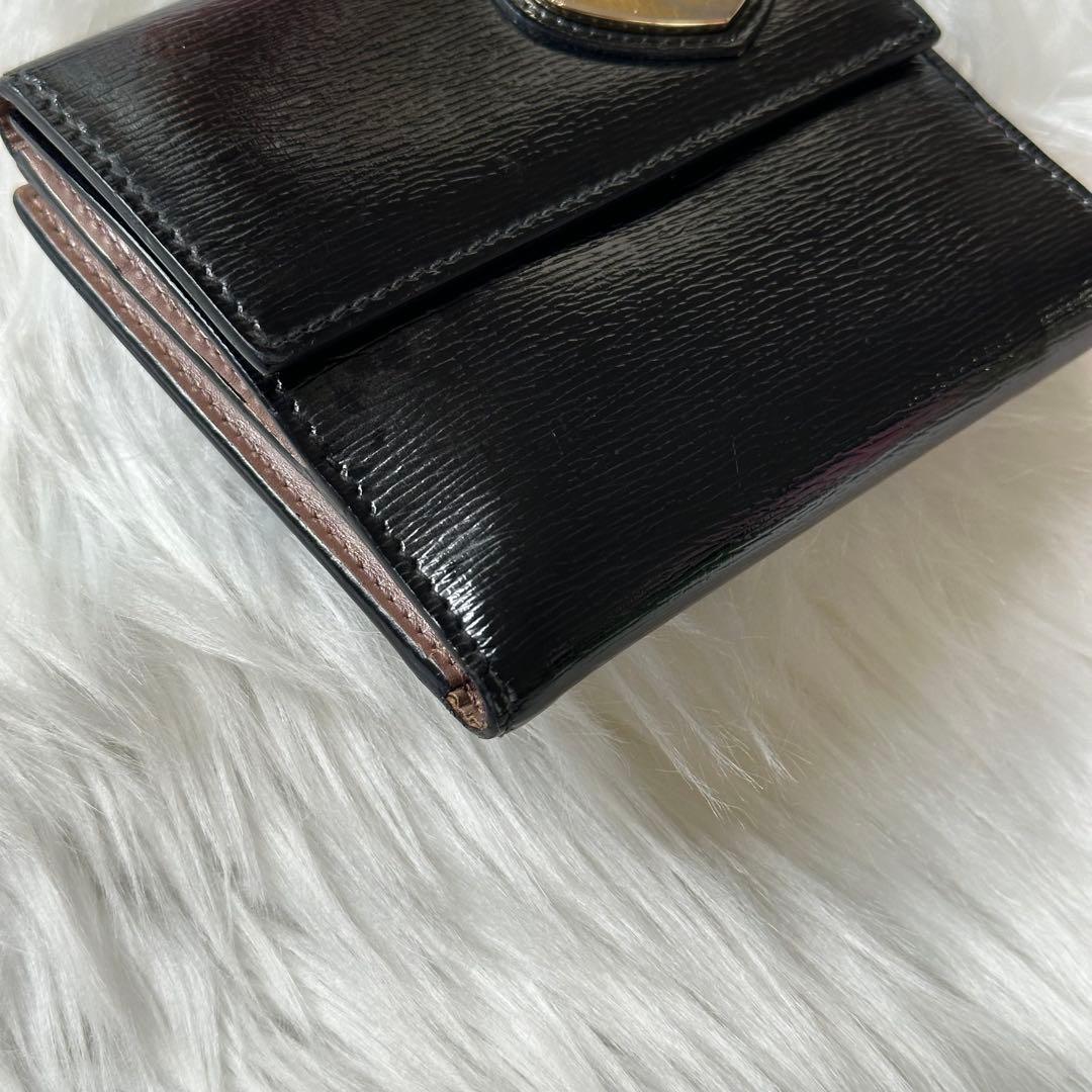 美品✨GUCCI 二つ折り財布　ダブルホック ブラック レザー ハート