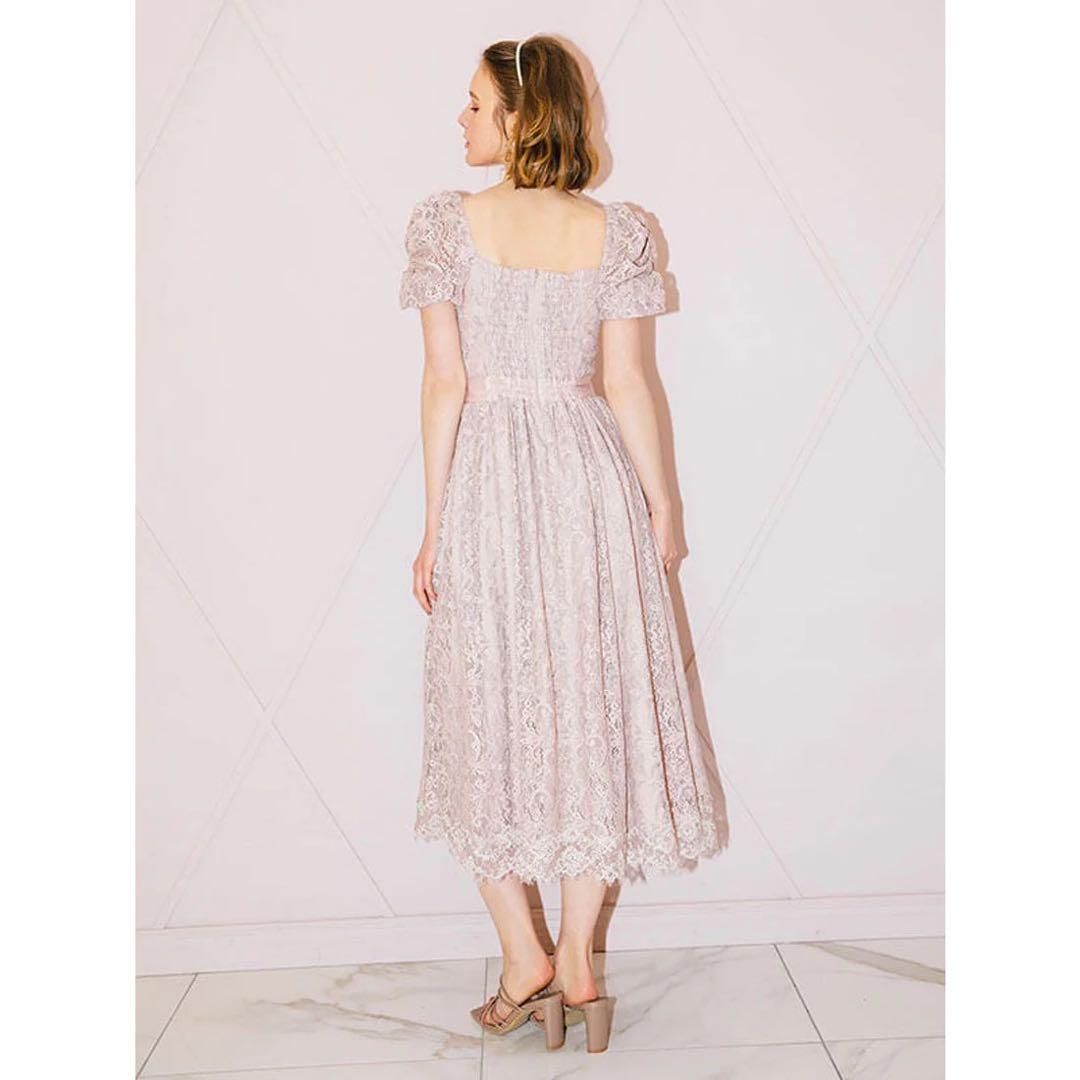 エイミーイストワール　ギャザーレーススクエアネックワンピース　ブラック