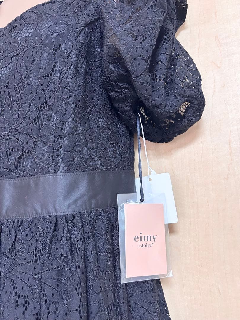 エイミーイストワール　ギャザーレーススクエアネックワンピース　ブラック