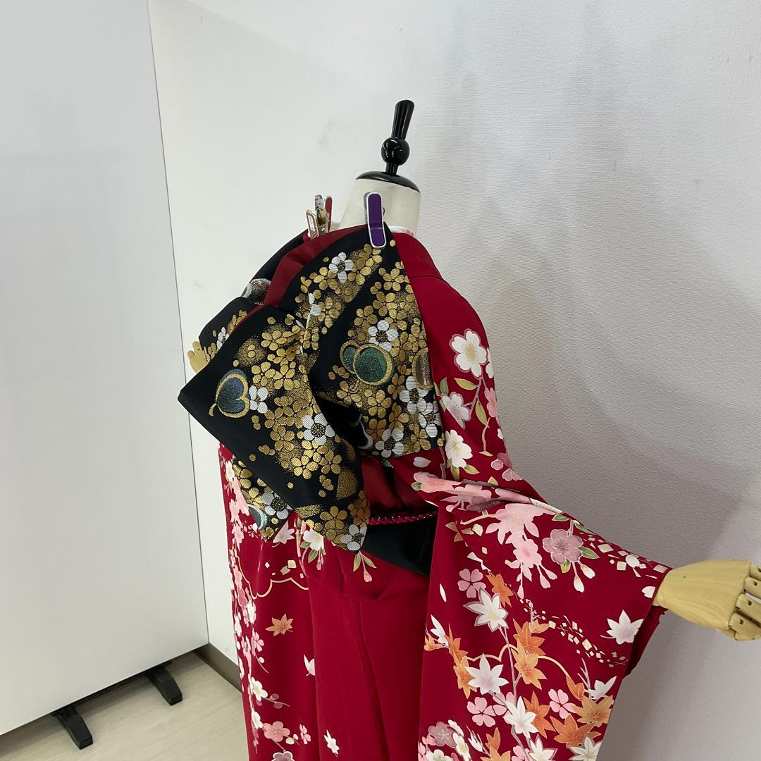 正絹お振袖　S～Mサイズ　赤 正絹　美品