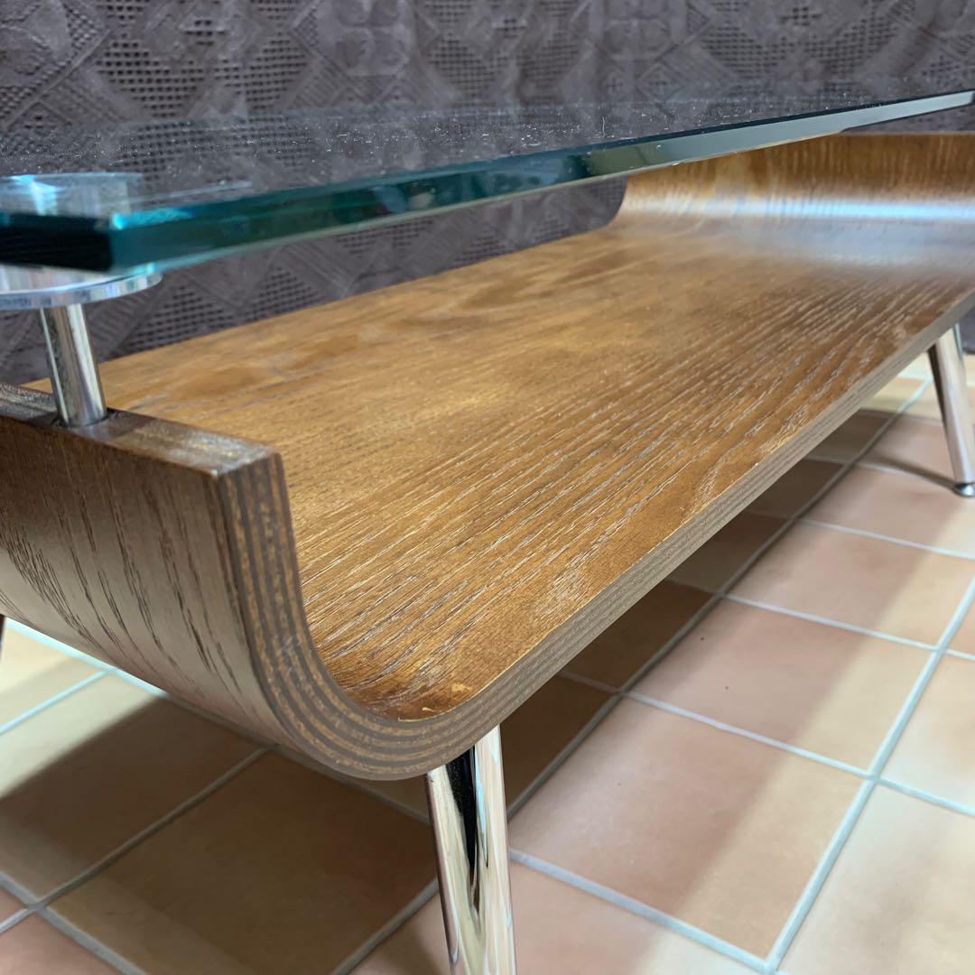 【美品】スペースエイジ ミッドセンチュリー 曲げ木 プライウッド ガラステーブル