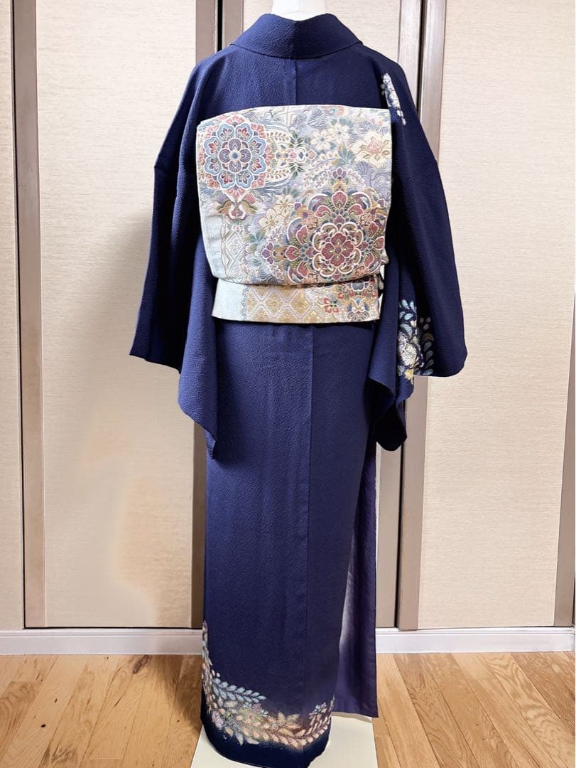 美品　正絹　訪問着　辻が花　翠山工房　裄68 卒業式　入学式　M L 紺