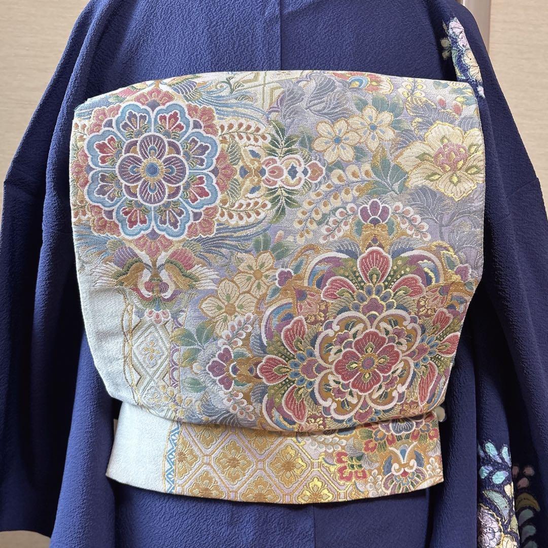 美品　正絹　訪問着　辻が花　翠山工房　裄68 卒業式　入学式　M L 紺