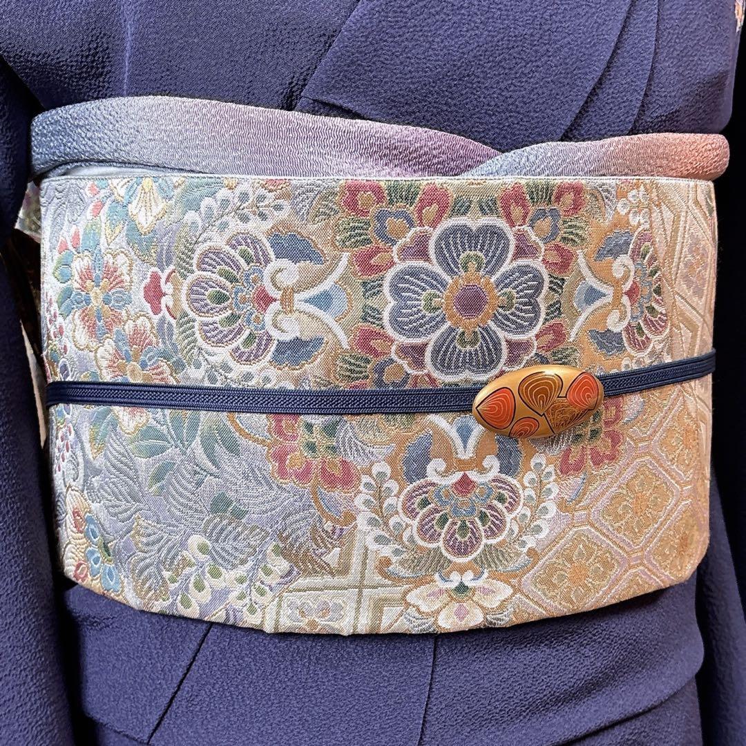 美品　正絹　訪問着　辻が花　翠山工房　裄68 卒業式　入学式　M L 紺