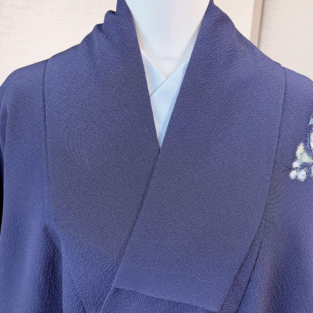 美品　正絹　訪問着　辻が花　翠山工房　裄68 卒業式　入学式　M L 紺
