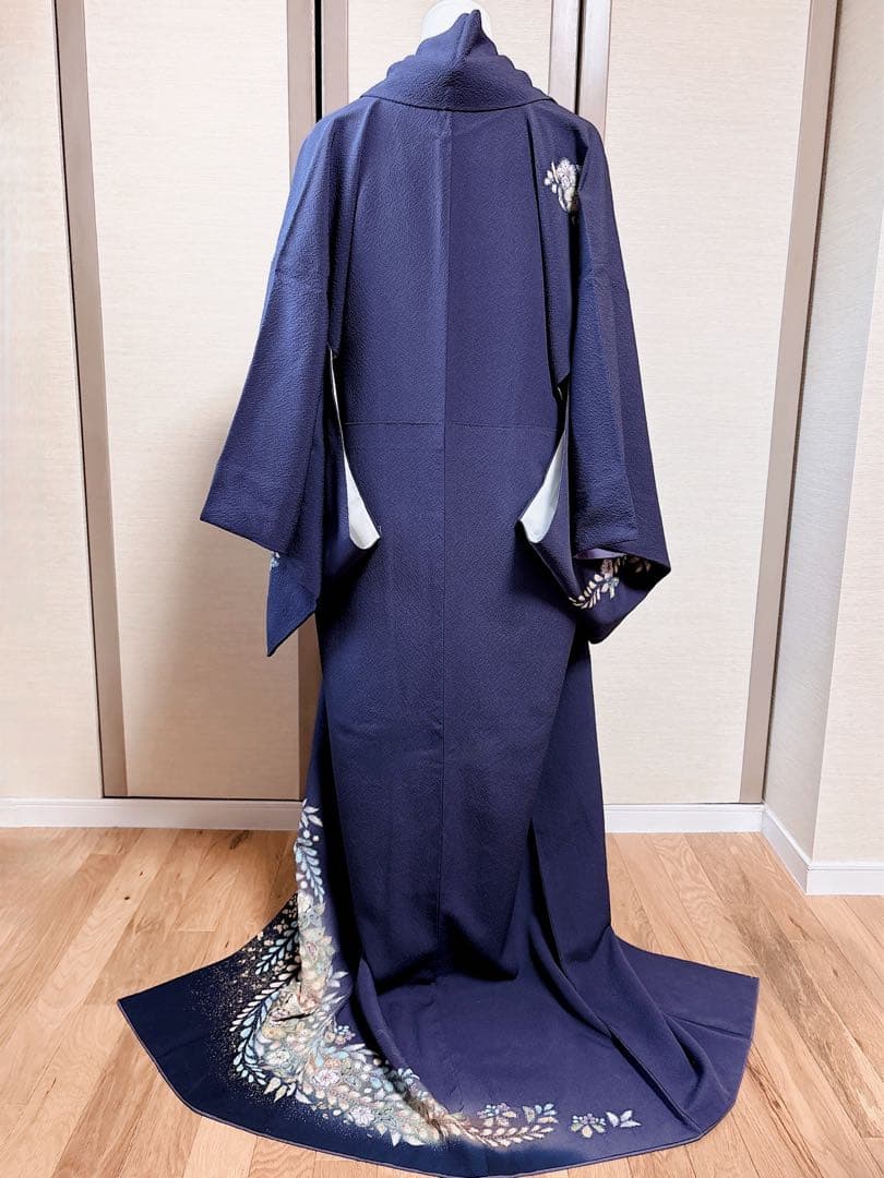 美品　正絹　訪問着　辻が花　翠山工房　裄68 卒業式　入学式　M L 紺