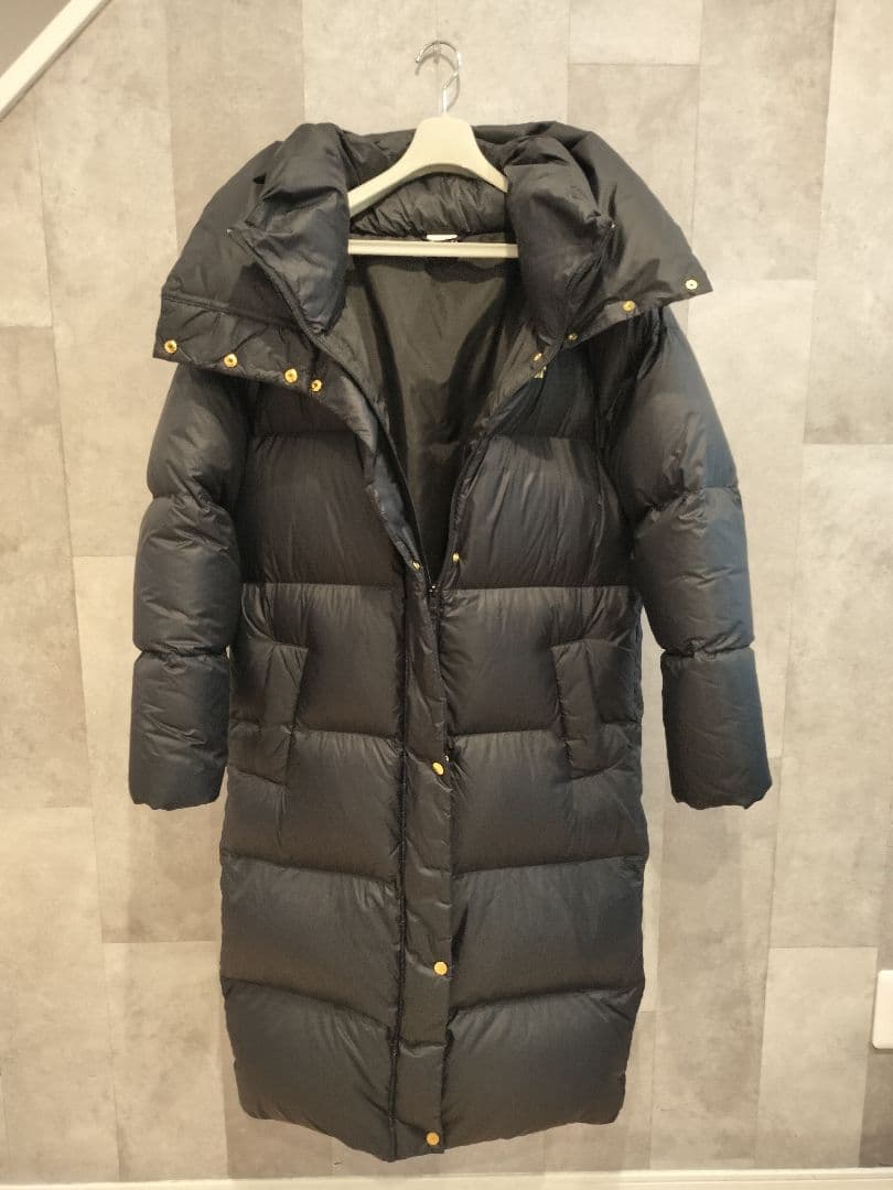 PUMA ロングダウンコート S~M ブラック 金ボタン ベンチコート ダウン