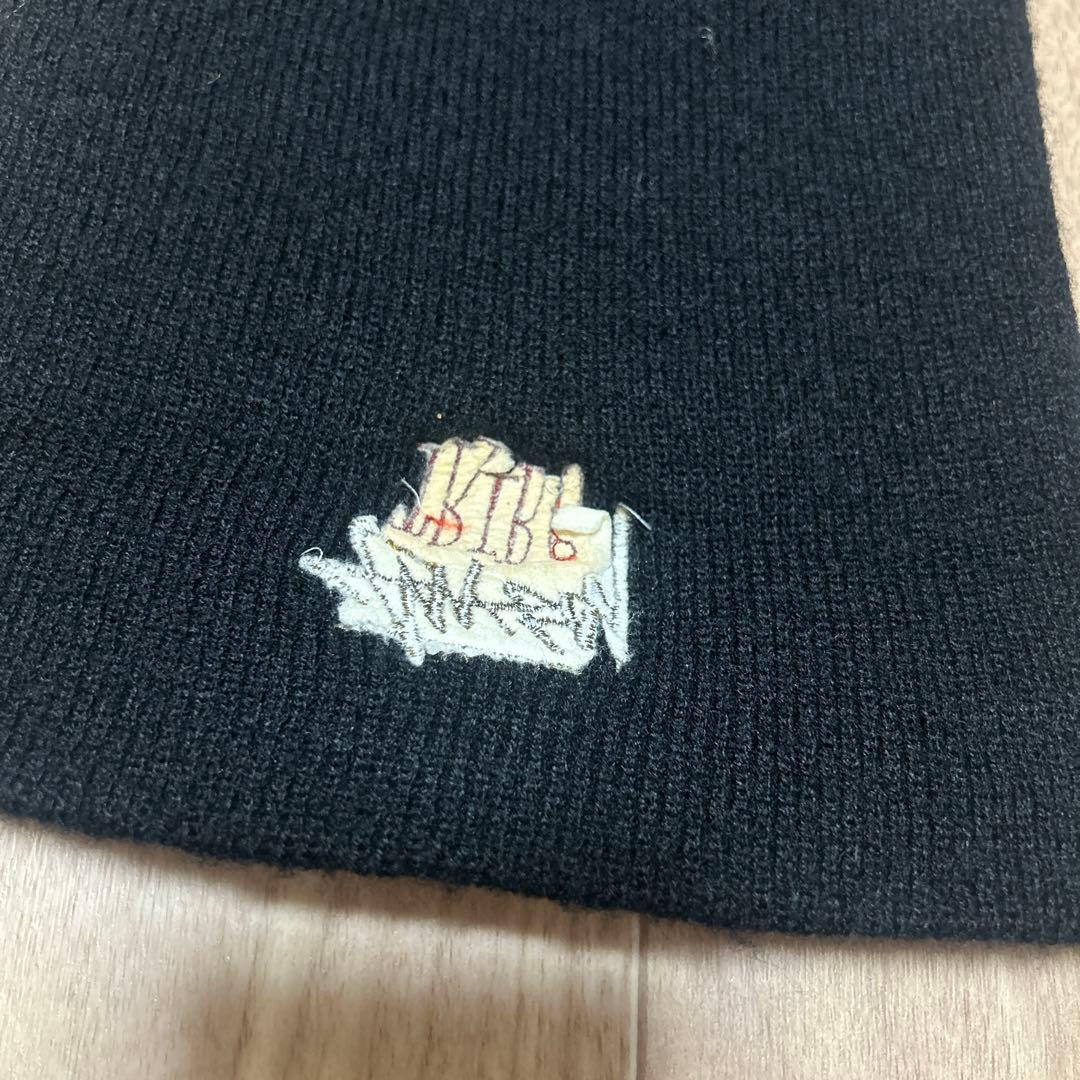 80s old stussy ステューシー　ビーニー　ニット帽　刺繍ロゴ　黒