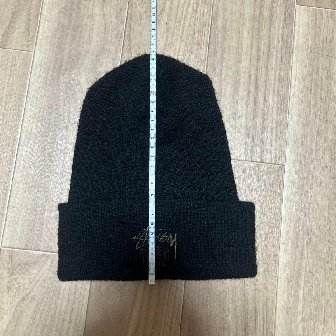 80s old stussy ステューシー　ビーニー　ニット帽　刺繍ロゴ　黒