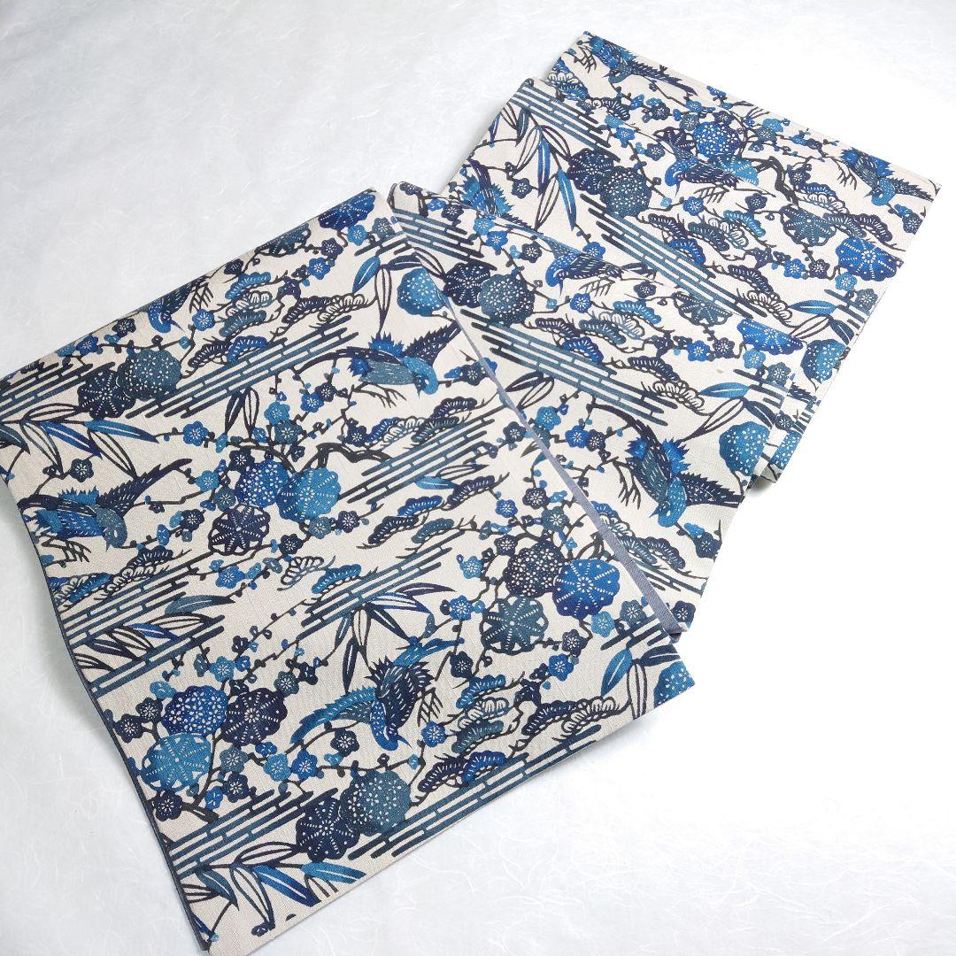 正絹 袋帯 六通柄 結城紬 江戸紅型 藍染 極上 逸品 美品