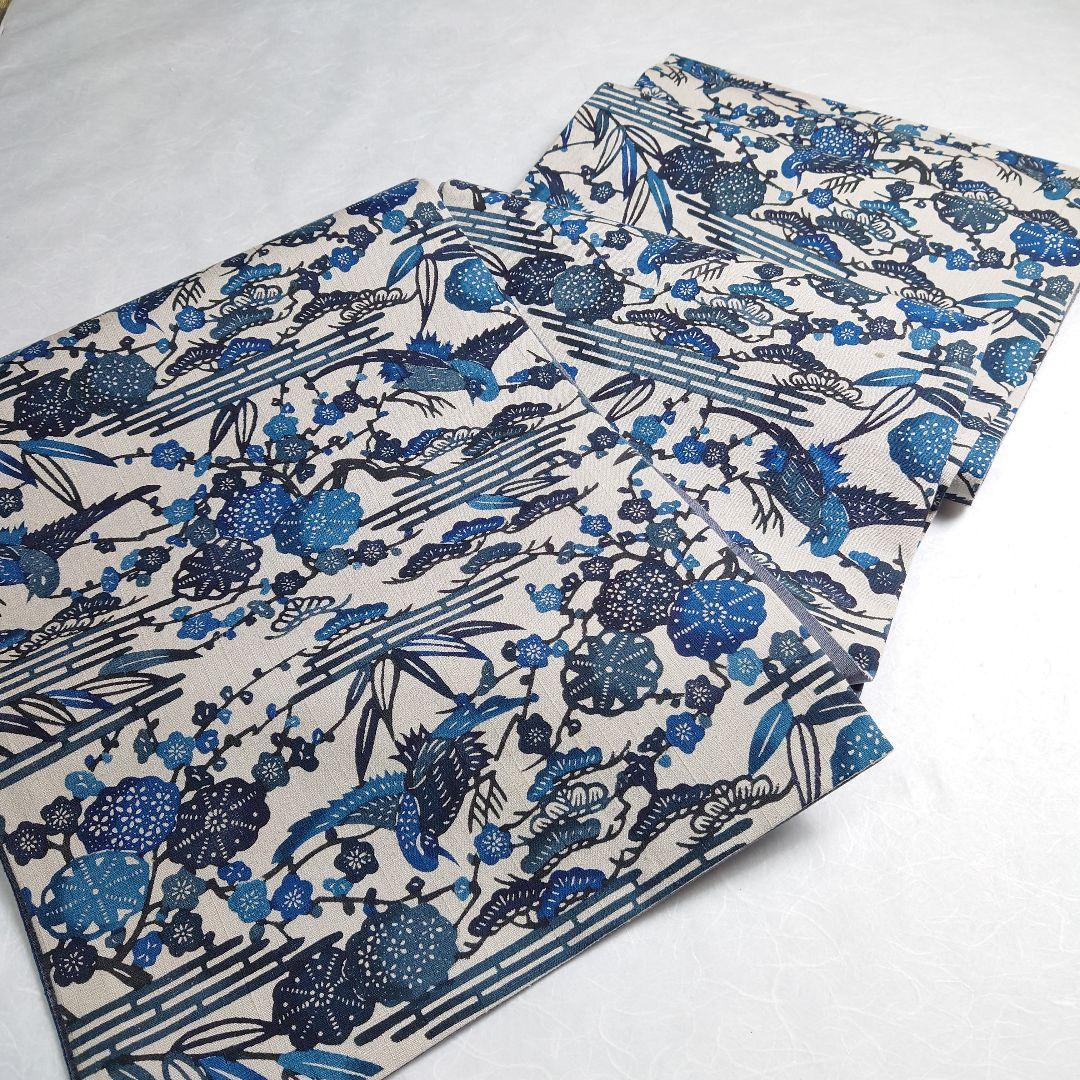 正絹 袋帯 六通柄 結城紬 江戸紅型 藍染 極上 逸品 美品