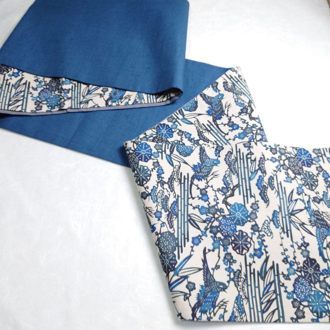 正絹 袋帯 六通柄 結城紬 江戸紅型 藍染 極上 逸品 美品