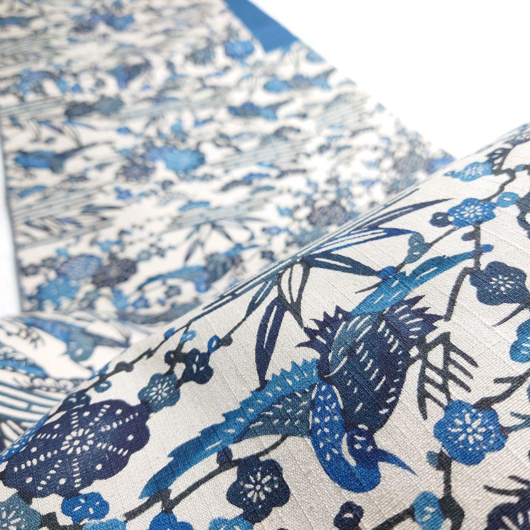 正絹 袋帯 六通柄 結城紬 江戸紅型 藍染 極上 逸品 美品