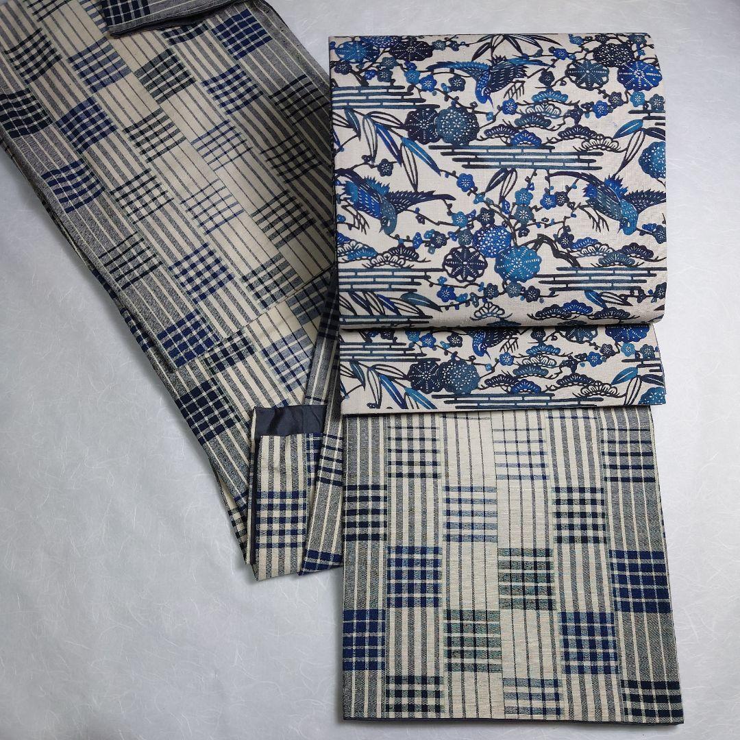 正絹 袋帯 六通柄 結城紬 江戸紅型 藍染 極上 逸品 美品