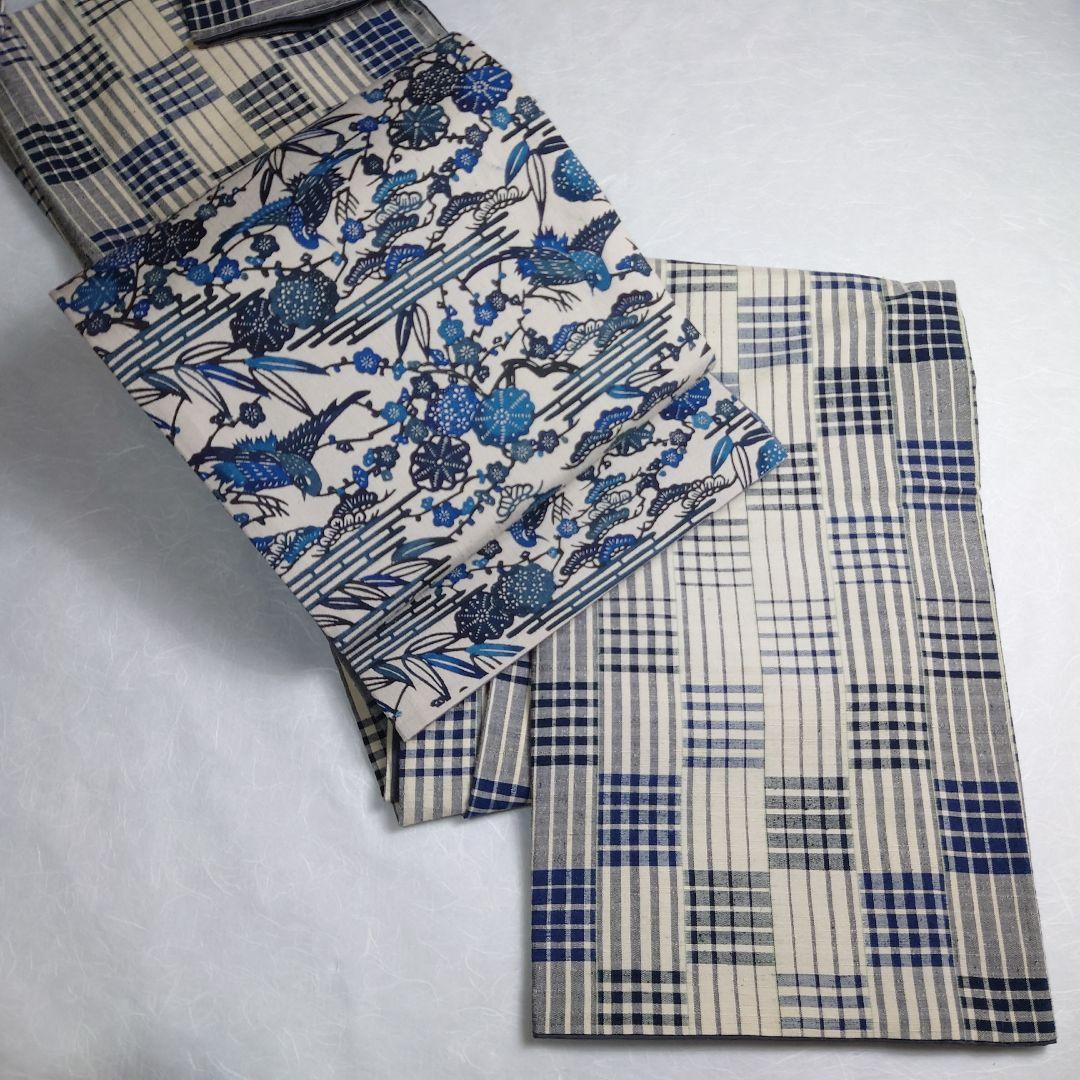 正絹 袋帯 六通柄 結城紬 江戸紅型 藍染 極上 逸品 美品