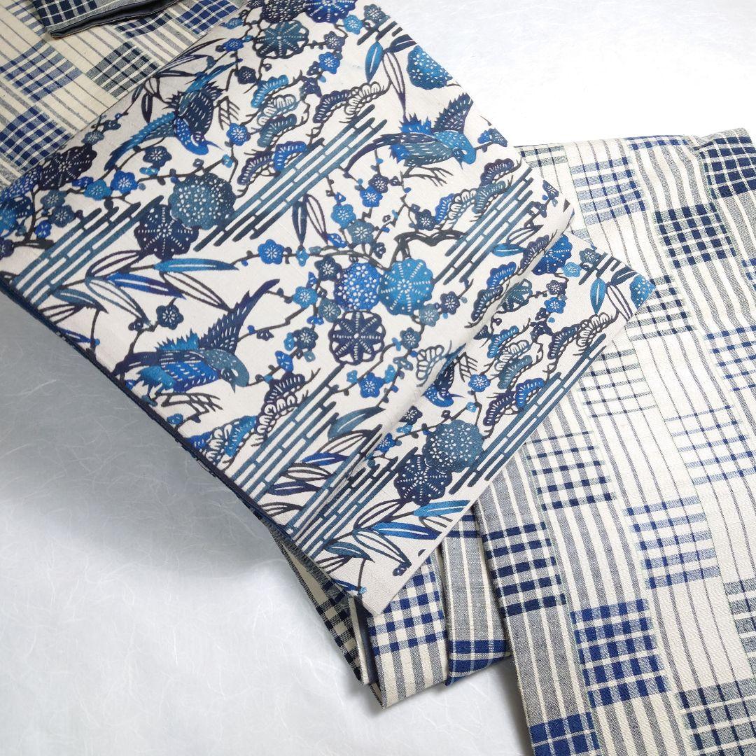 正絹 袋帯 六通柄 結城紬 江戸紅型 藍染 極上 逸品 美品