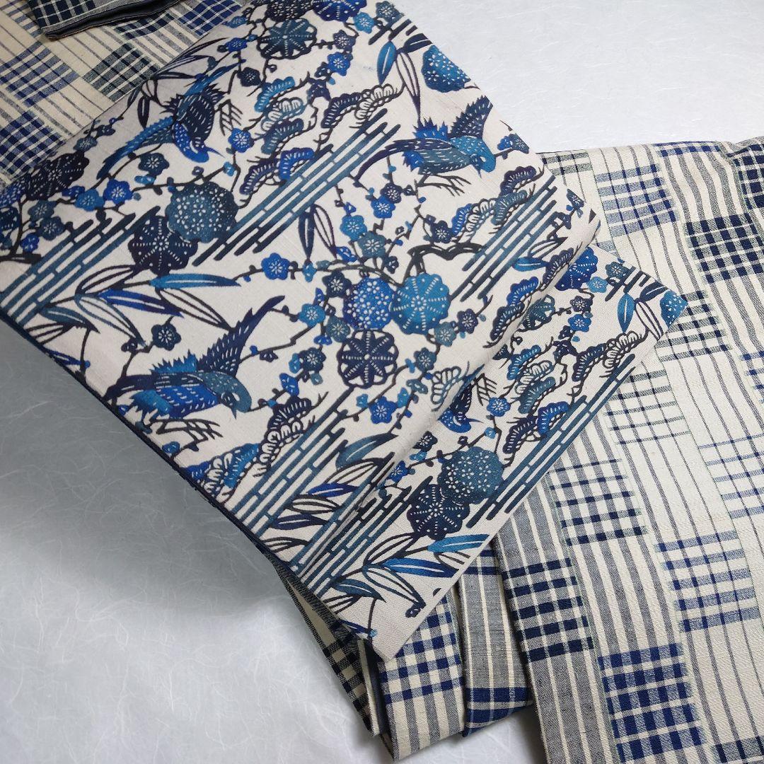 正絹 袋帯 六通柄 結城紬 江戸紅型 藍染 極上 逸品 美品