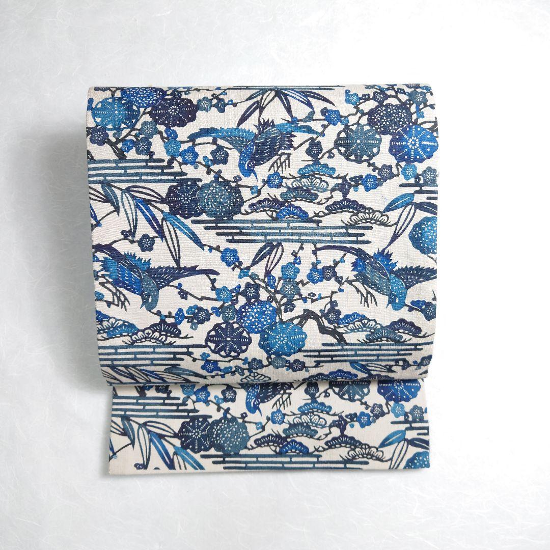 正絹 袋帯 六通柄 結城紬 江戸紅型 藍染 極上 逸品 美品