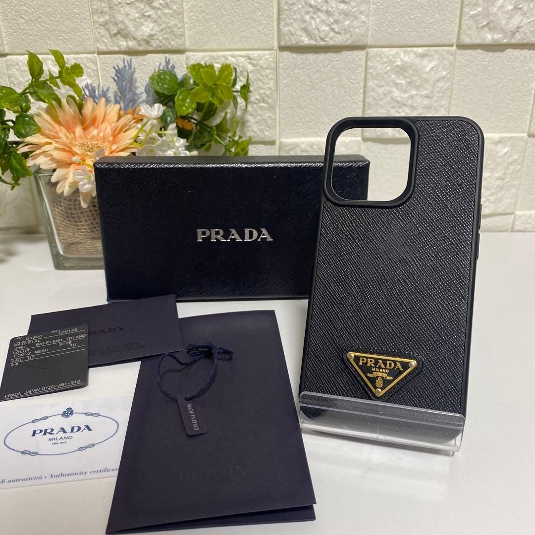 良品 PRADA iPhone13pro 黒 トライアングル ケース 付属品有り