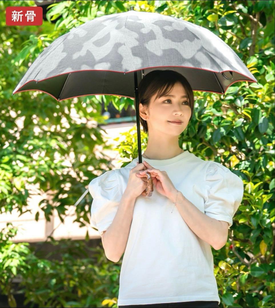 【芦屋ロサブラン】2段折り日傘 50cm プレーン ダンガリーグレー(レッド)