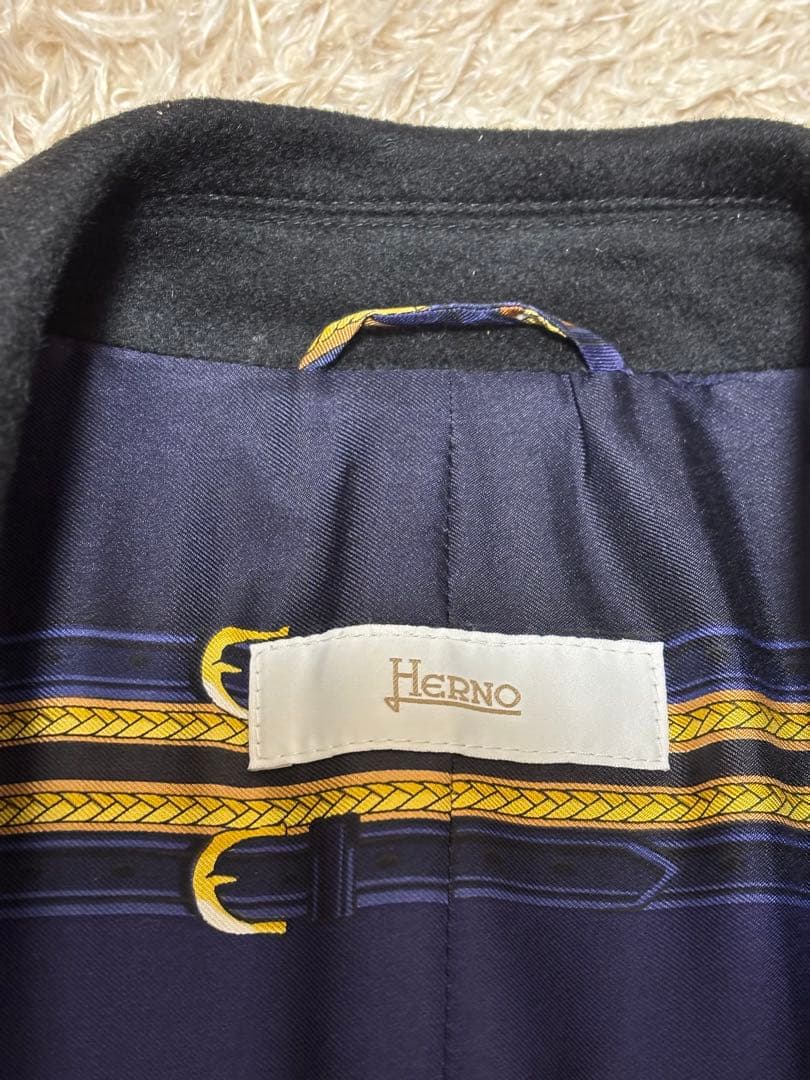 HERNO 最高級カシミヤ100% 裏地総柄　チェスターコート　黒