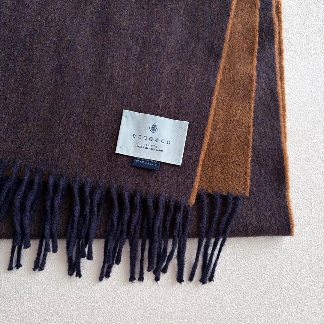 ベグアンドコー　カシミヤ100% ストール　マフラー　フリンジ　リバーシブル