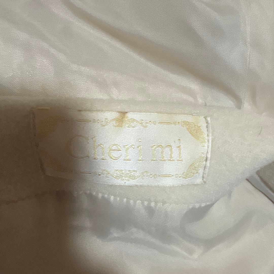 シェリミー フード付き リボン ポンチョコート ホワイト