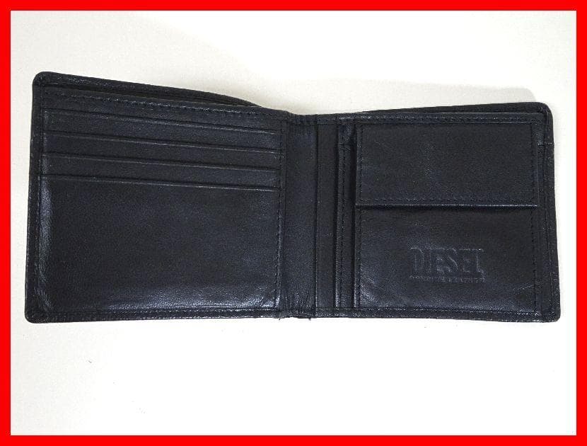 DIESEL　 ディーゼル　二つ折り財布　ロゴ　革　黒　Mイ-198
