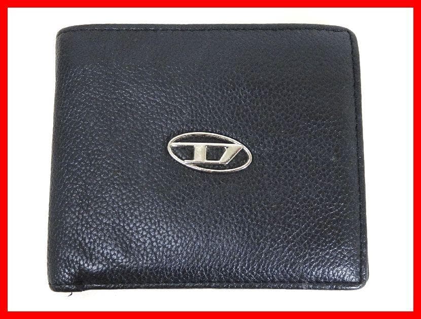 DIESEL　 ディーゼル　二つ折り財布　ロゴ　革　黒　Mイ-198
