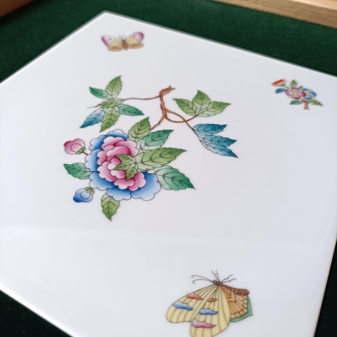 ヘレンド 花と蝶 陶板画 額装 HEREND