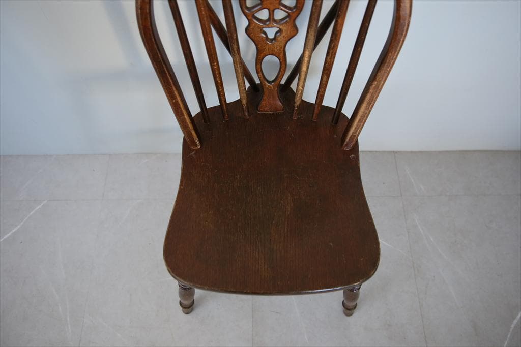 英国アンティーク木製ホイールバックチェア/ダイニングイス/椅子(92-37-1)