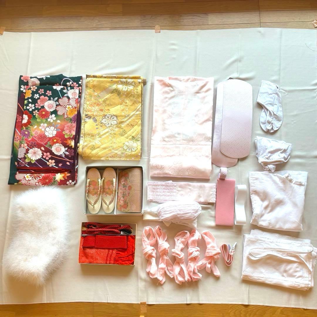 振袖　草履・バッグ・ファー・和装小物付き　正絹　京都きもの友禅　身丈160cm