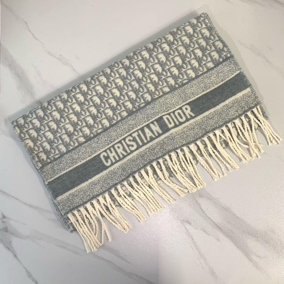 マフラー カシミヤ DIOR ディオール　オブリーク　グレー