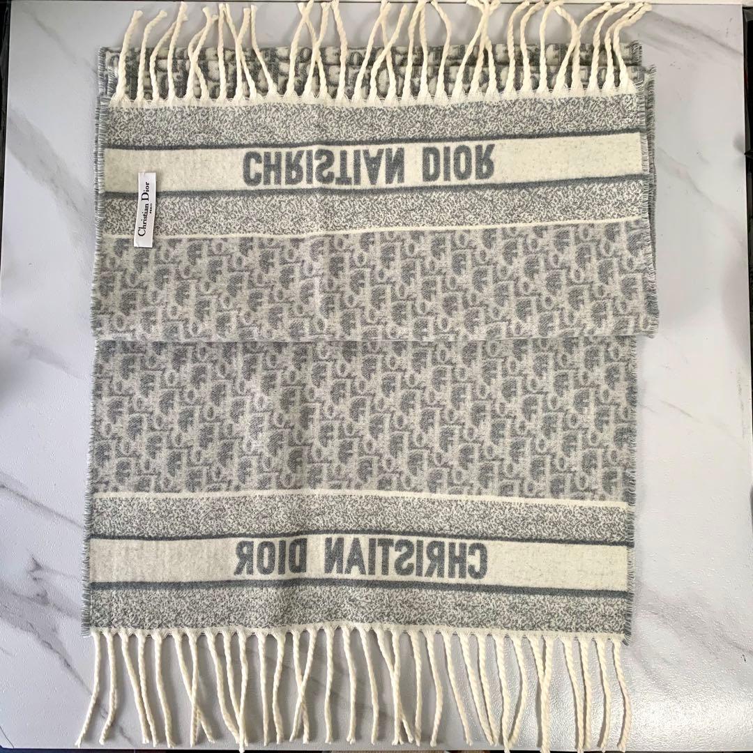 マフラー カシミヤ DIOR ディオール　オブリーク　グレー