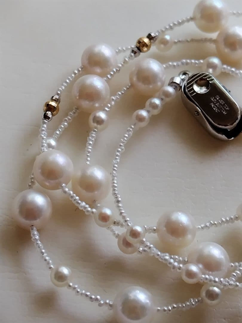 アコヤ真珠、あこやベビーパール、あこや砂芥子パールのセミロングネックレス