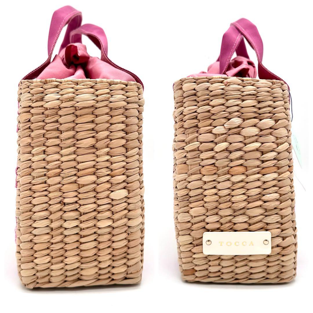 【新品タグ付き】TOCCA かごバッグ フラワー 刺繍 レース ラフィア ピンク