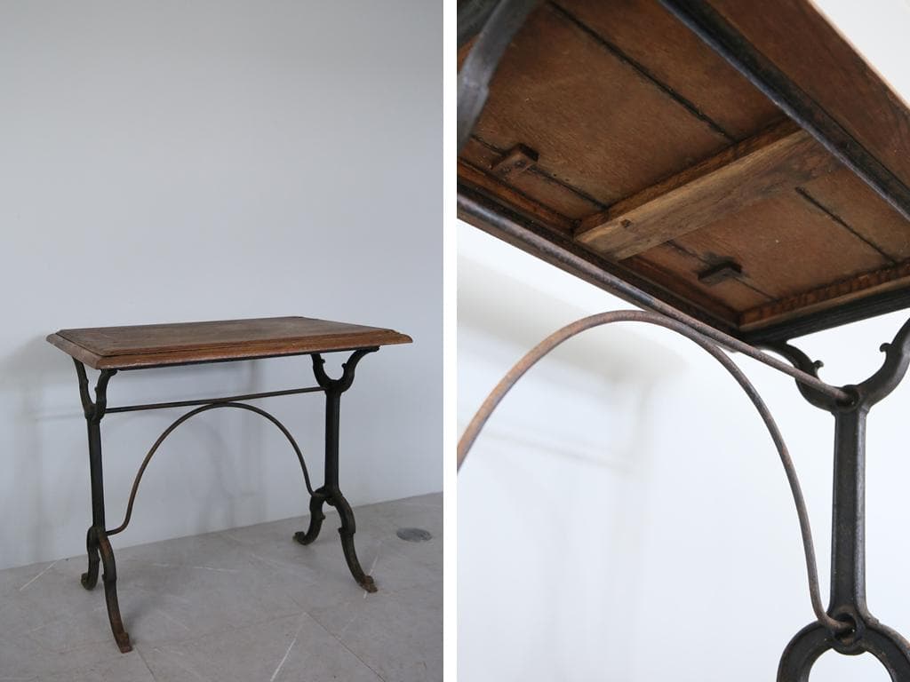フランスアンティーク鉄脚カフェテーブル/ビストロ机/ダイニング飾り棚(86-96