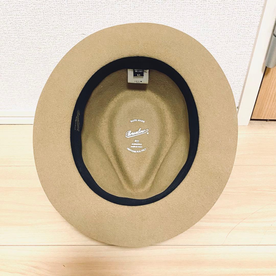 [美品]Borsalinoボルサリーノ中折れハットラビットフェルトベージュ61