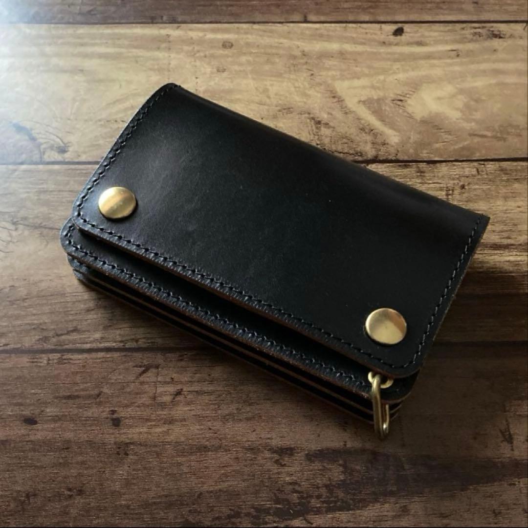 【お札を折らずに収納】ミドルトラッカーウォレット 茶芯ブラック【受注生産】