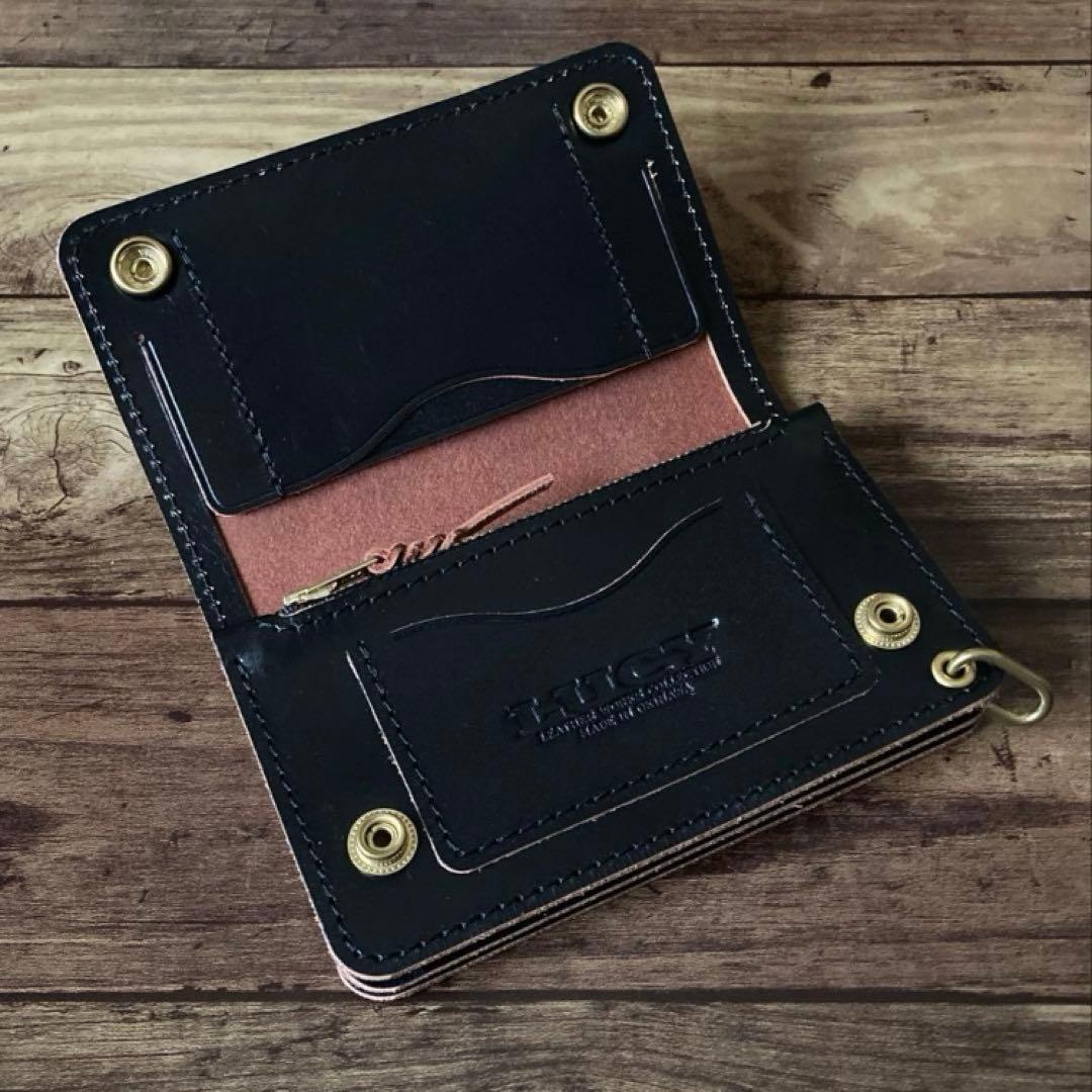 【お札を折らずに収納】ミドルトラッカーウォレット 茶芯ブラック【受注生産】