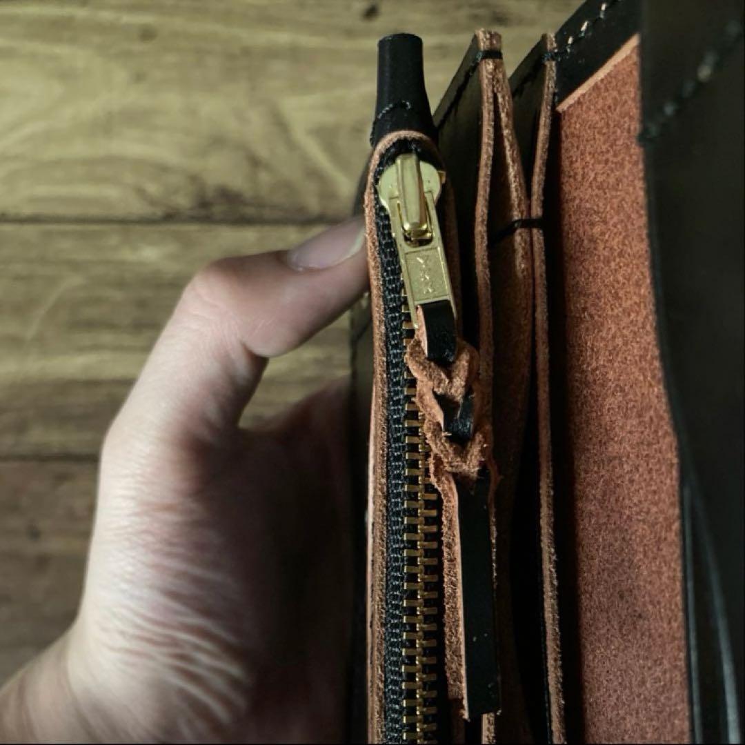 【お札を折らずに収納】ミドルトラッカーウォレット 茶芯ブラック【受注生産】