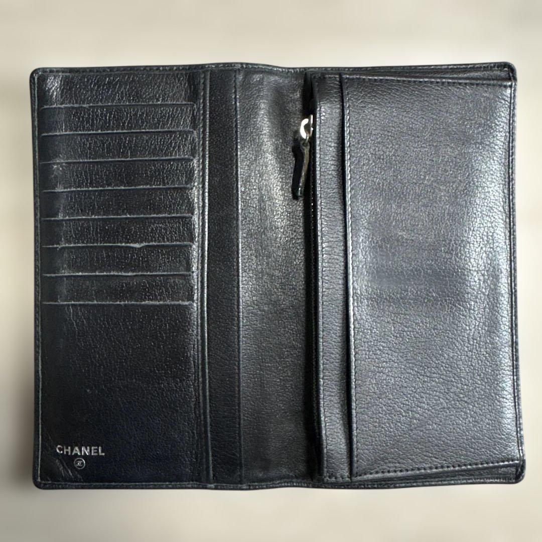 【CHANEL】カメリア 二つ折り長財布 レザー ブラック（シャネル）