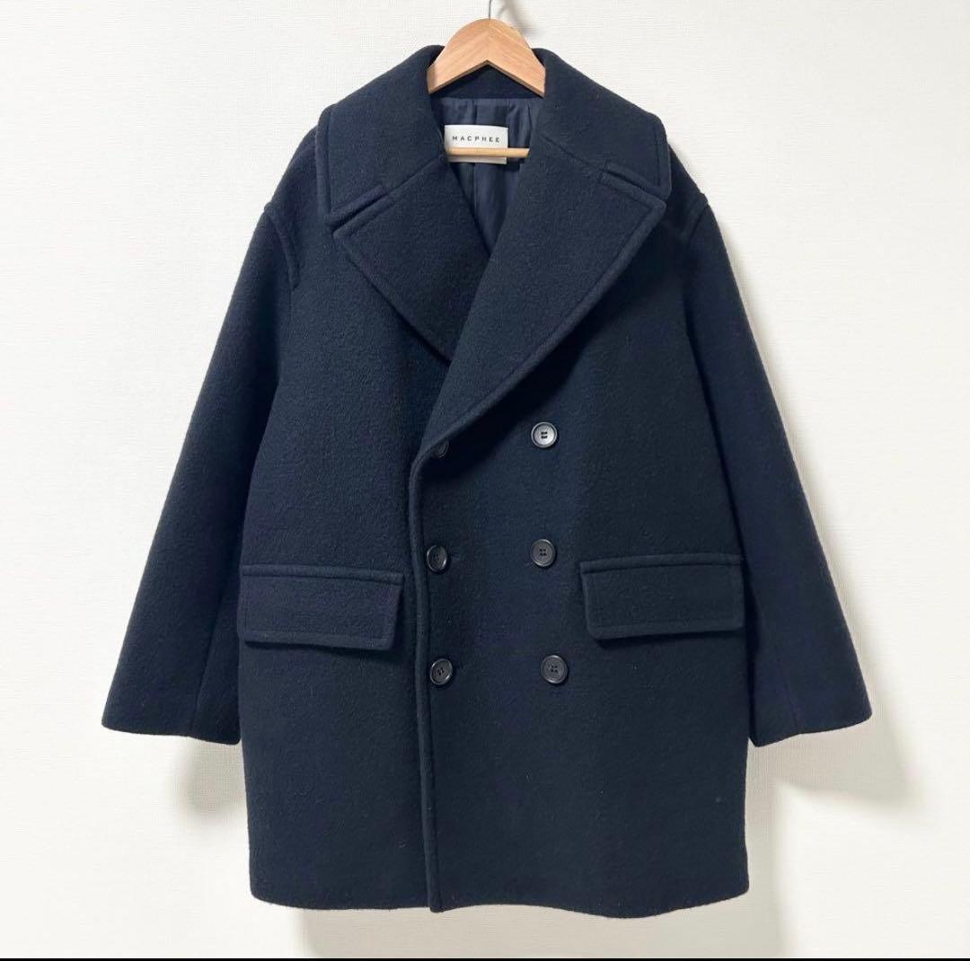 MACPHEE ボンディングダブルブレストコート Pコート　ネイビー　36