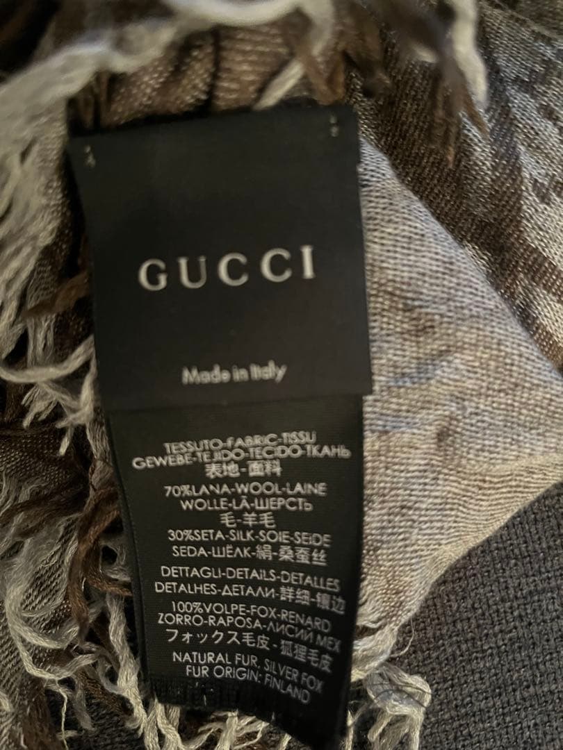 GUCCI モノグラムフォックスファー付き大判ストール