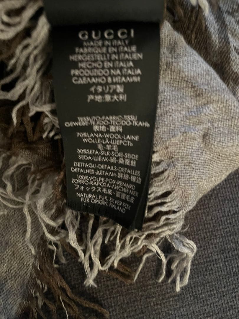 GUCCI モノグラムフォックスファー付き大判ストール