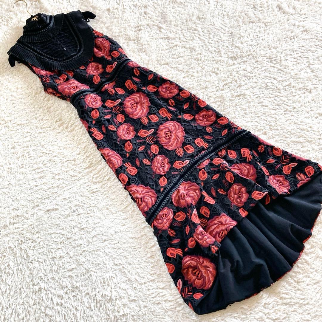 【美品/雑誌掲載】アリスアンドオリビア バラ刺繍 花柄 レース ロングワンピース