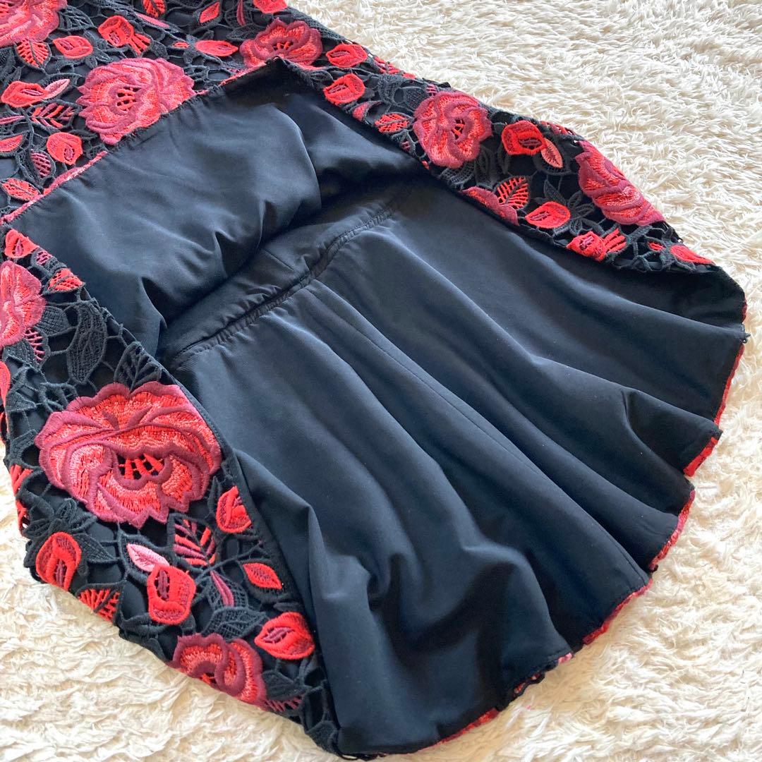 【美品/雑誌掲載】アリスアンドオリビア バラ刺繍 花柄 レース ロングワンピース