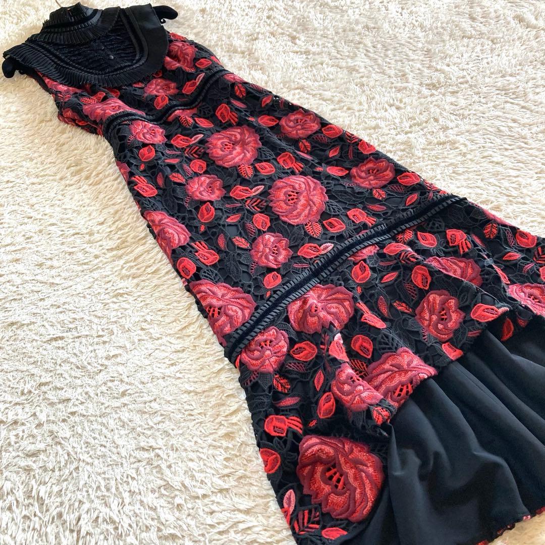 【美品/雑誌掲載】アリスアンドオリビア バラ刺繍 花柄 レース ロングワンピース