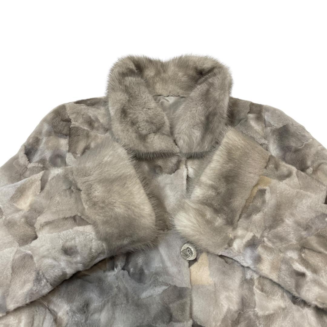 希少 サファイアミンク 2557 パッチワーク ファーコート 毛皮 シルバー